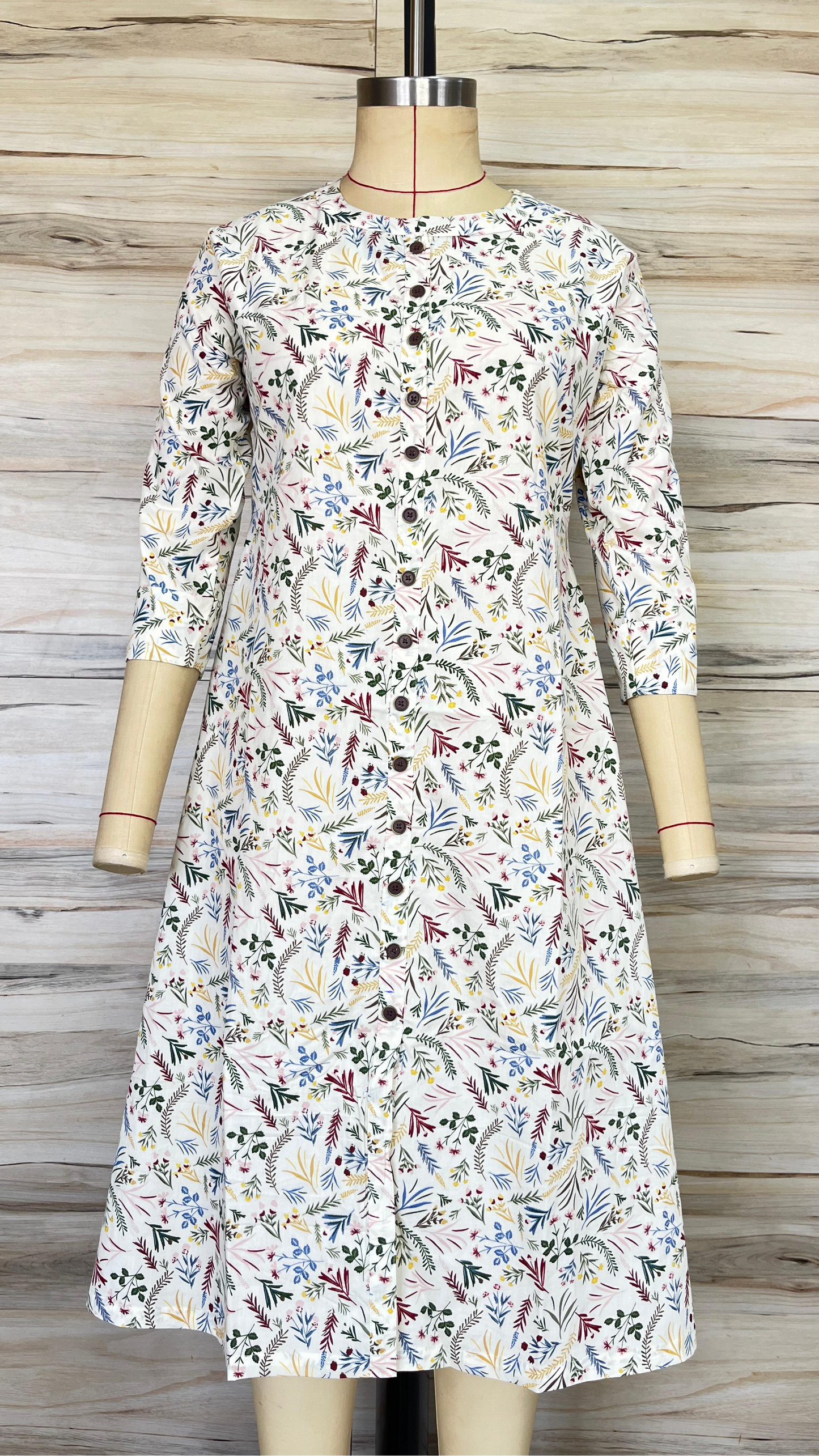 Ecru Botanical Button-down Maxi Dress
