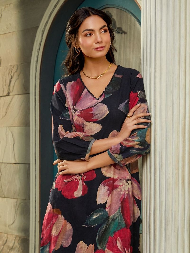 Midnight Floral Kurthi Set