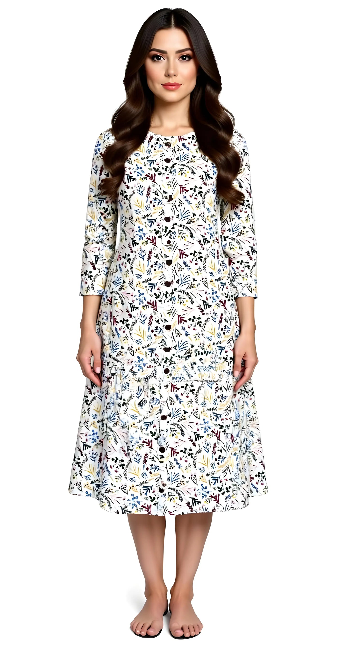 Ecru Botanical Button-down Maxi Dress