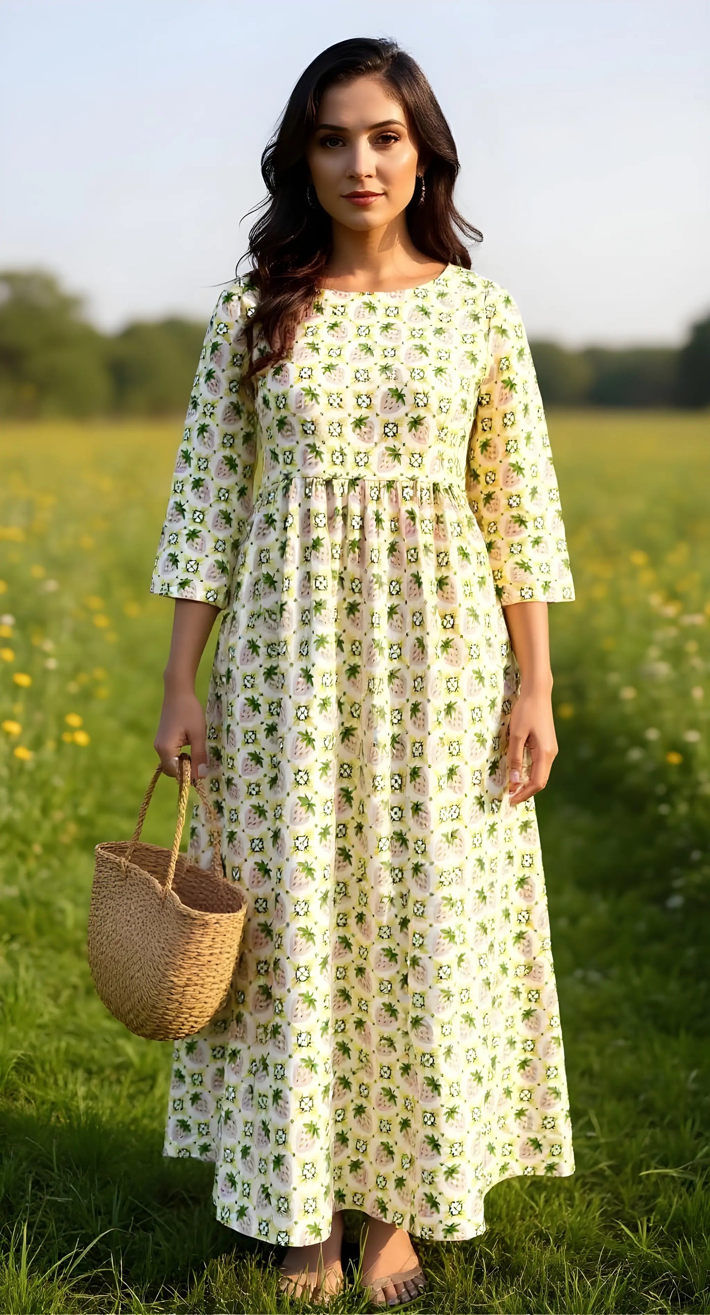 Strawberry Cotton Maxi Dress