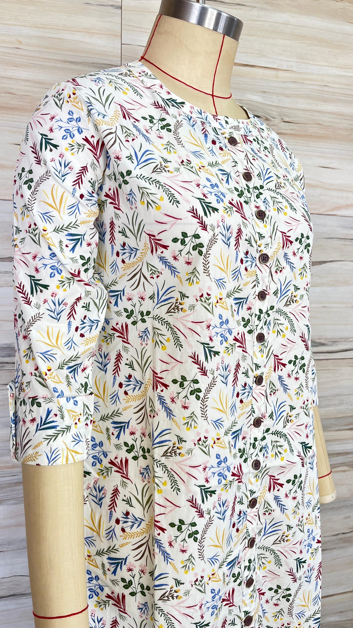 Ecru Botanical Button-down Maxi Dress