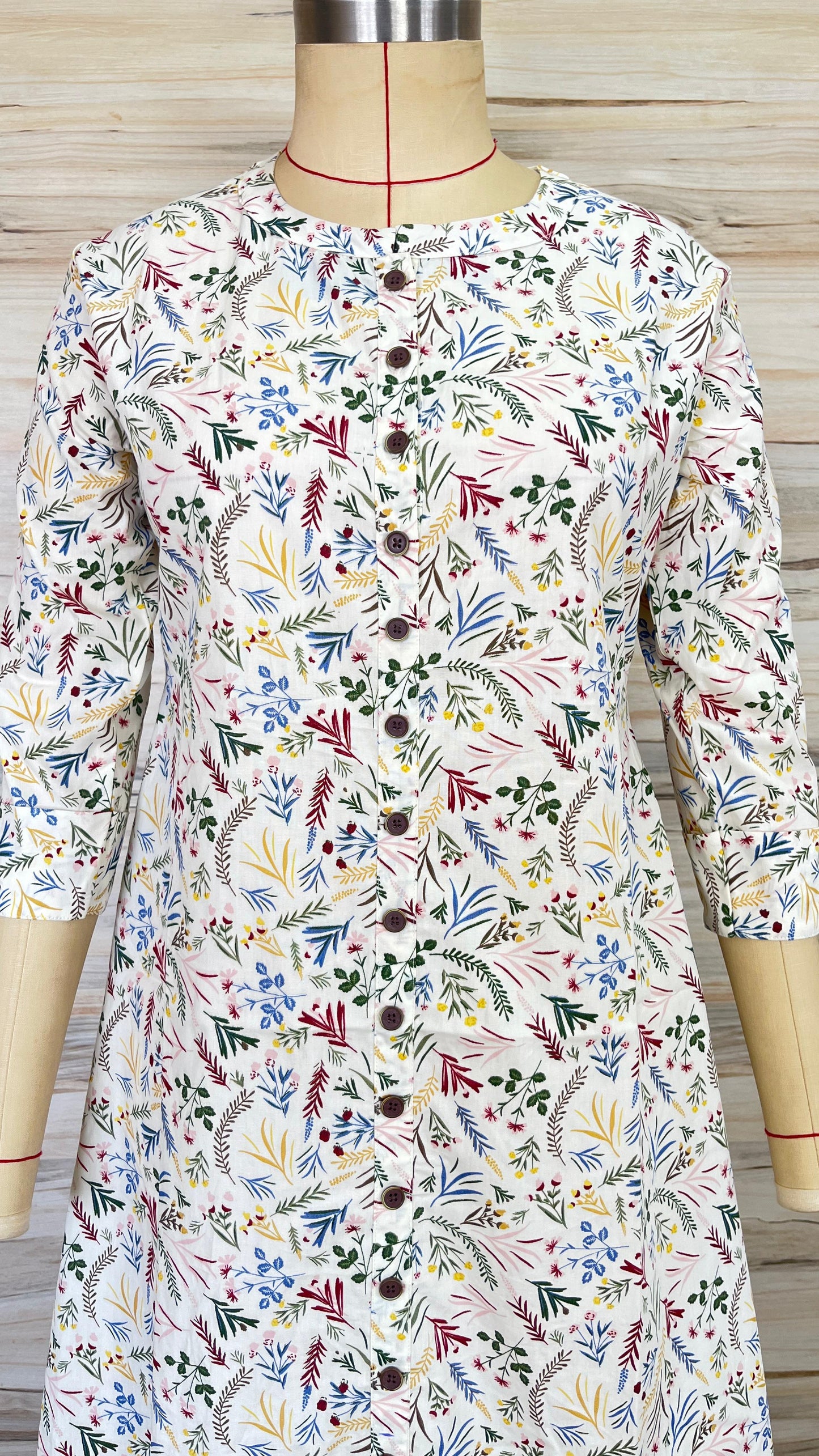 Ecru Botanical Button-down Maxi Dress