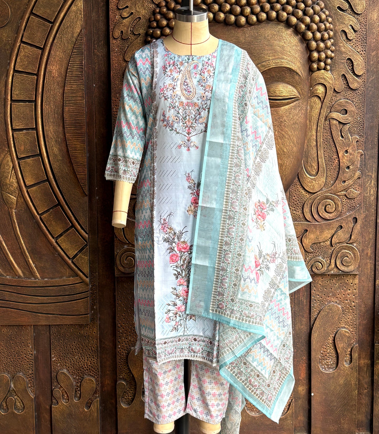 Aqua Petal Kurtha Suit Set