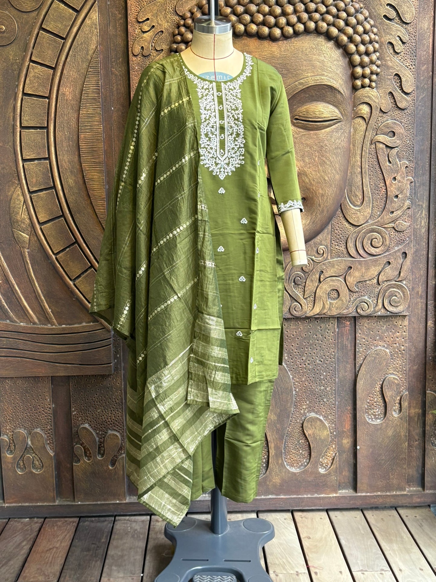 Olive Green Kurtha Suit Set