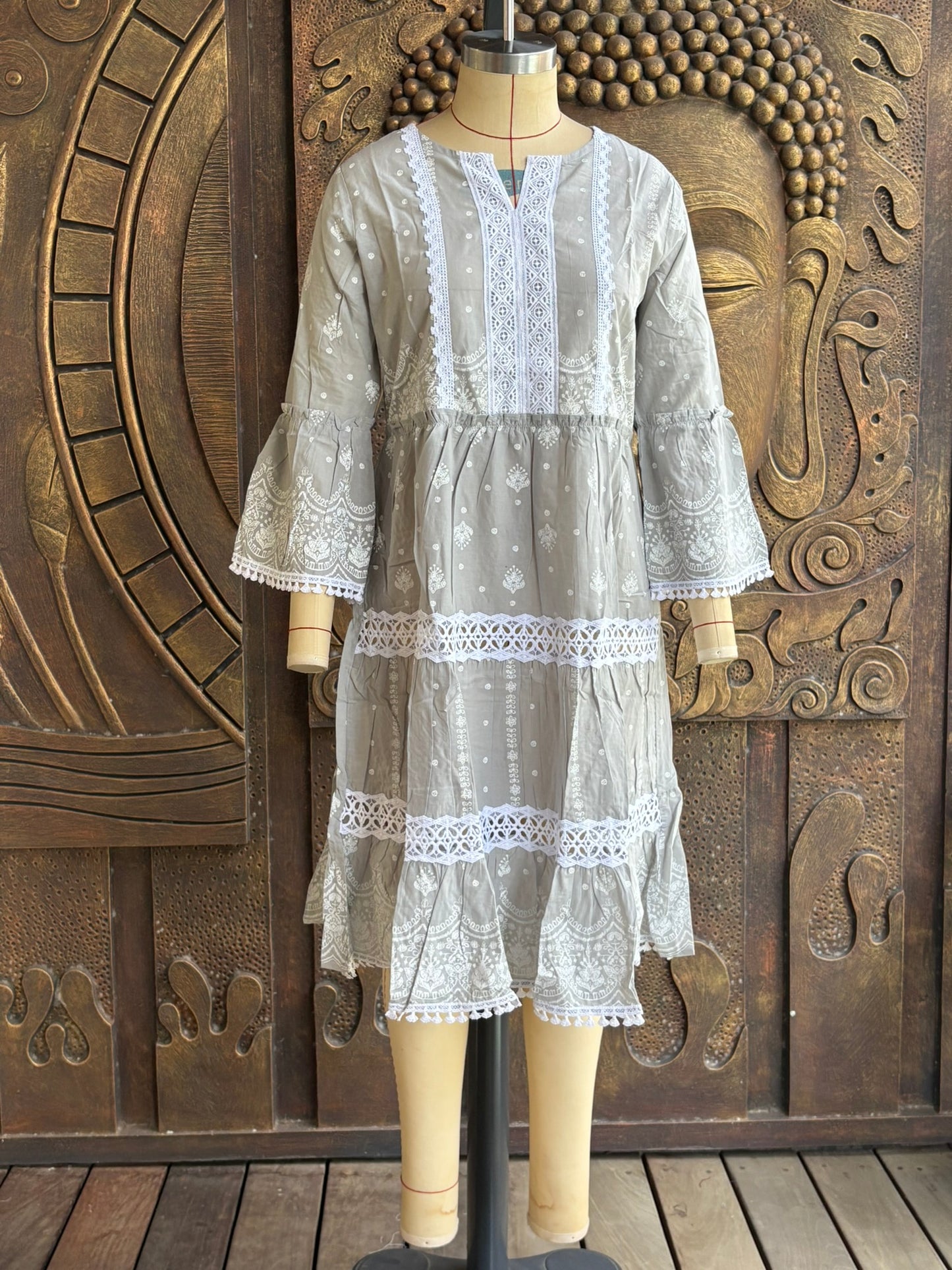 Grey Embroidered Tunic Dress