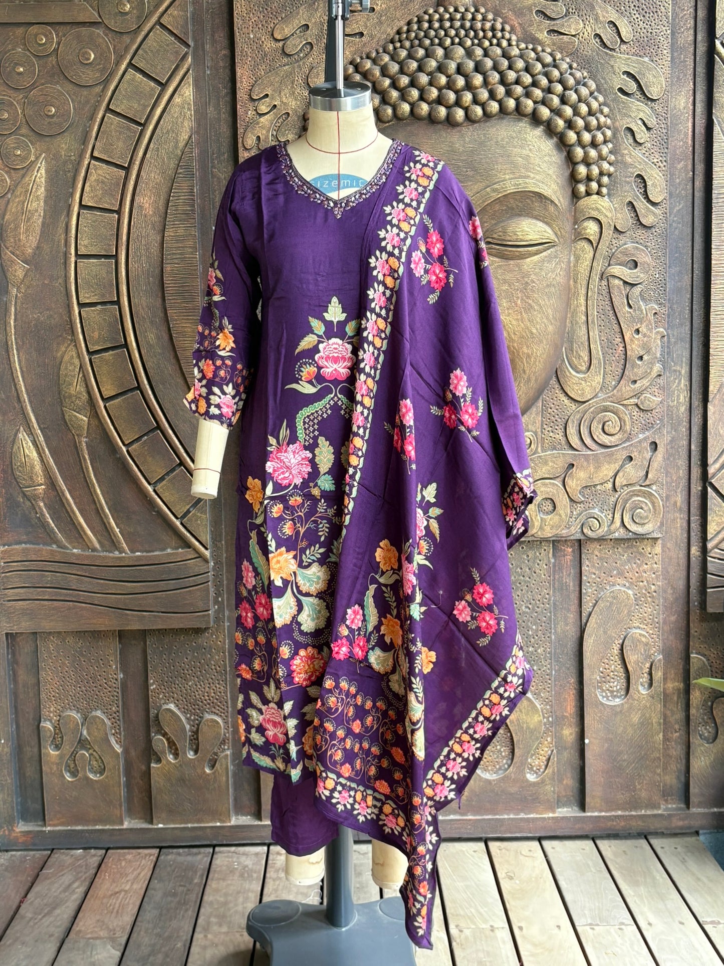 Purple Floral Mulchandery Suit Set