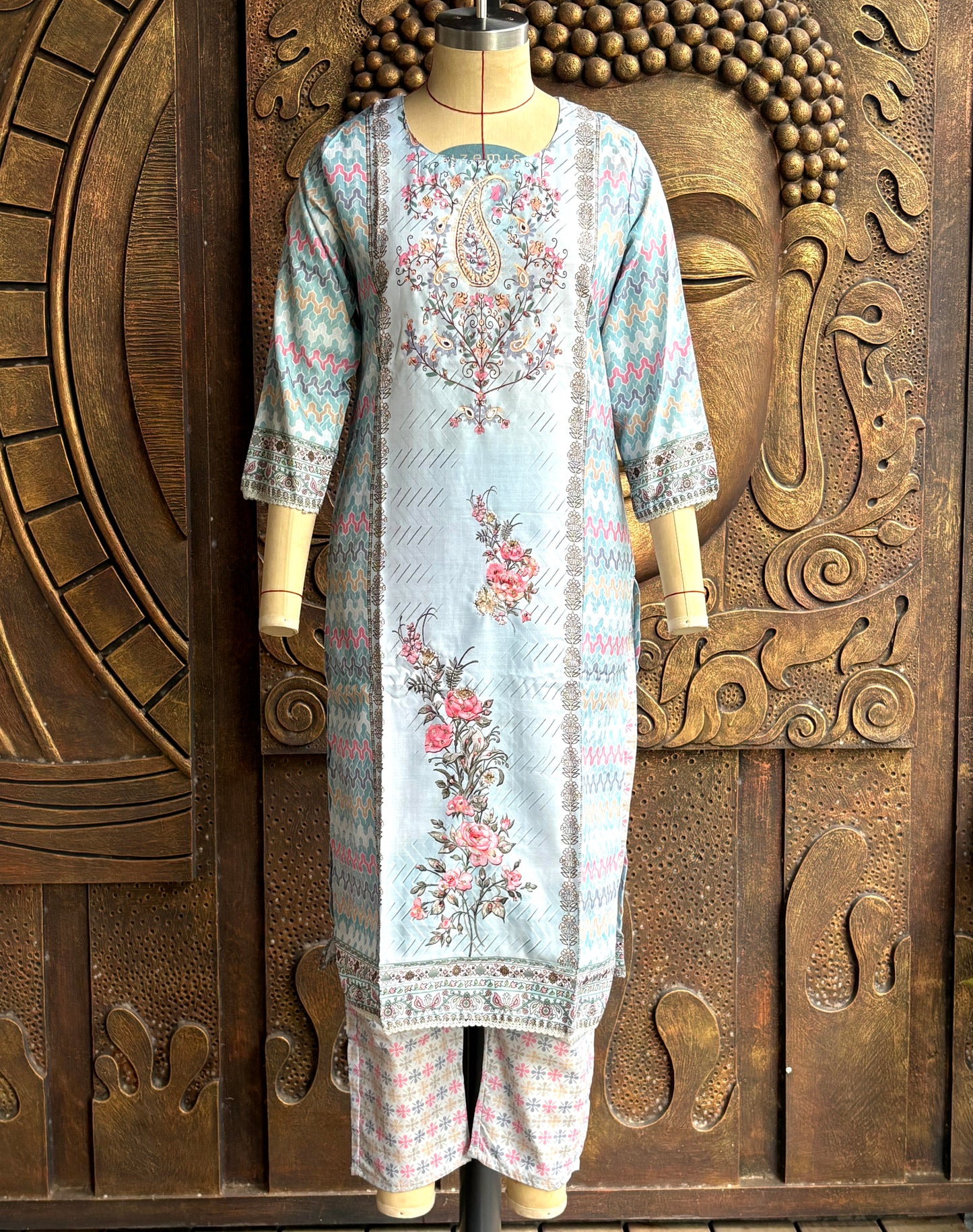 Aqua Petal Kurtha Suit Set