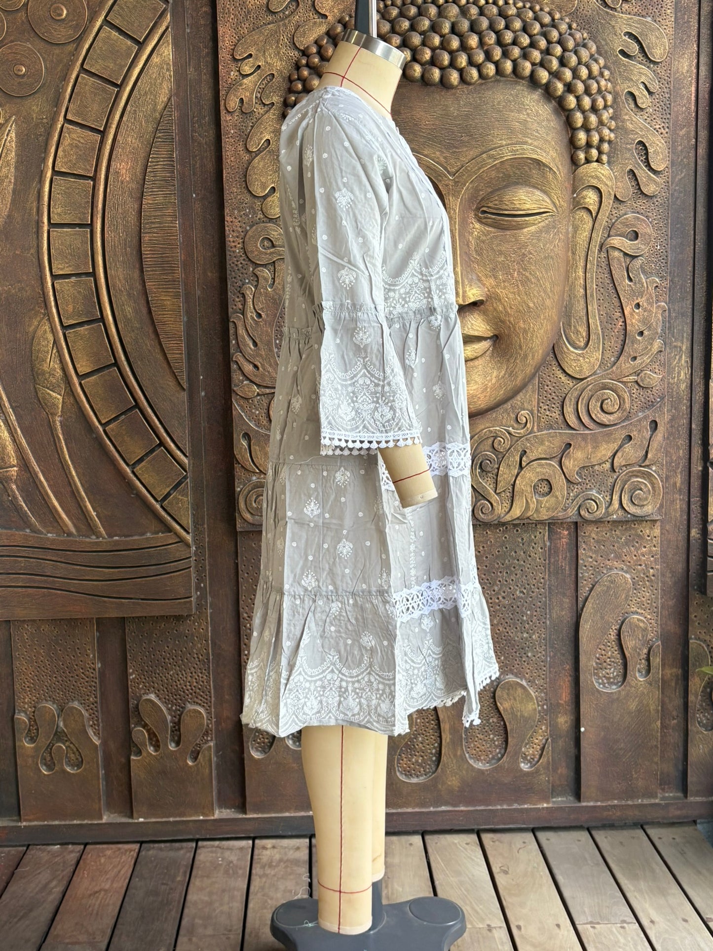Grey Embroidered Tunic Dress