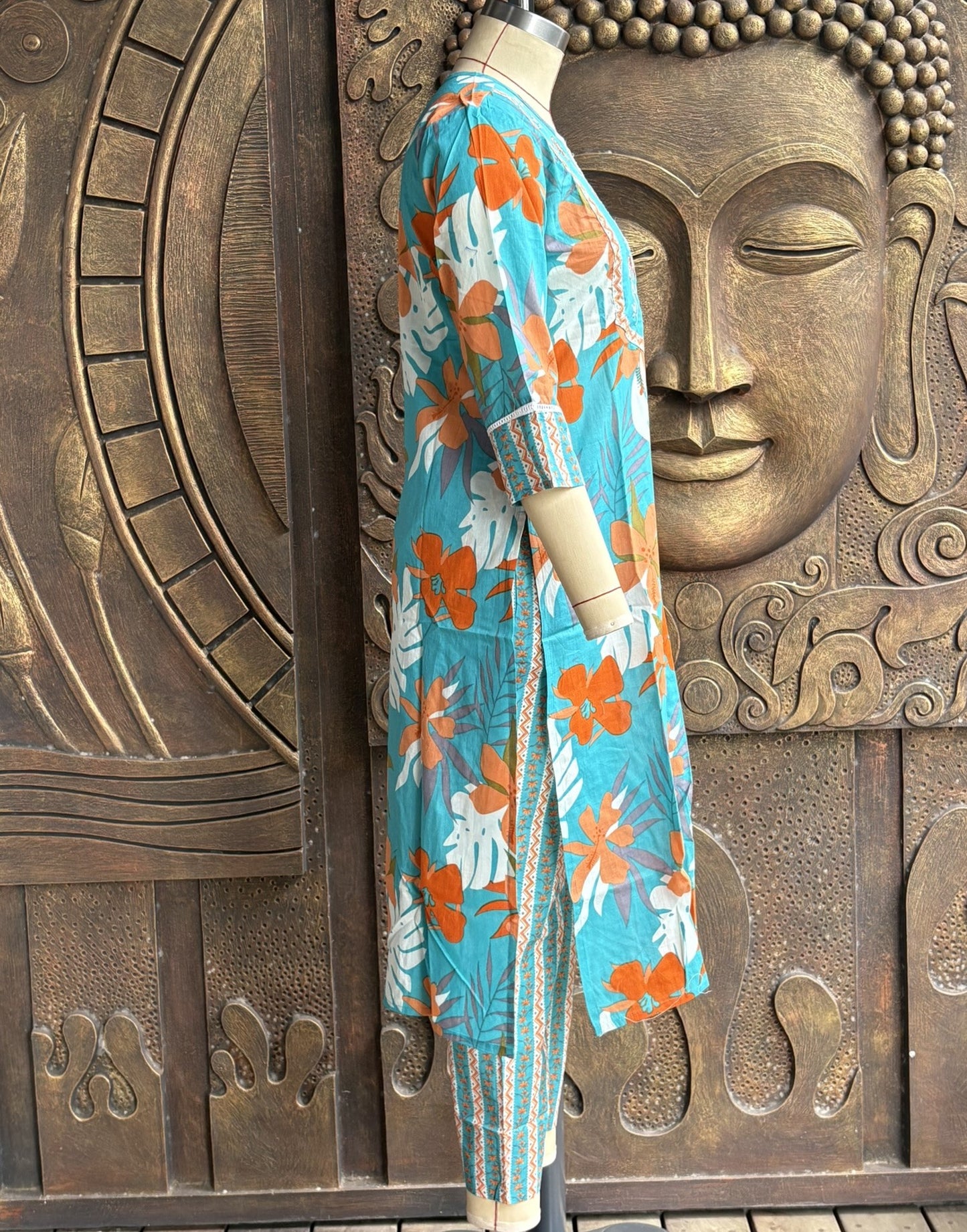Blue Floral Cotton Kurta Suit Set
