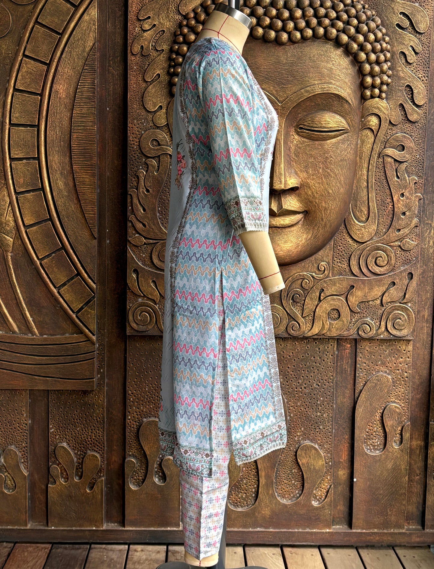 Aqua Petal Kurtha Suit Set