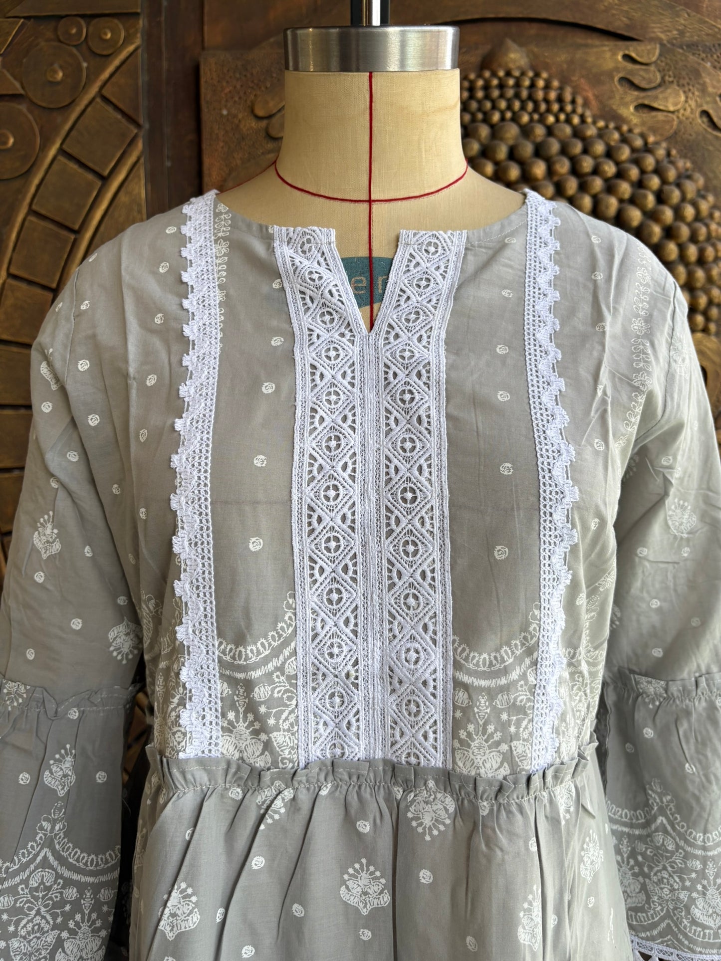 Grey Embroidered Tunic Dress