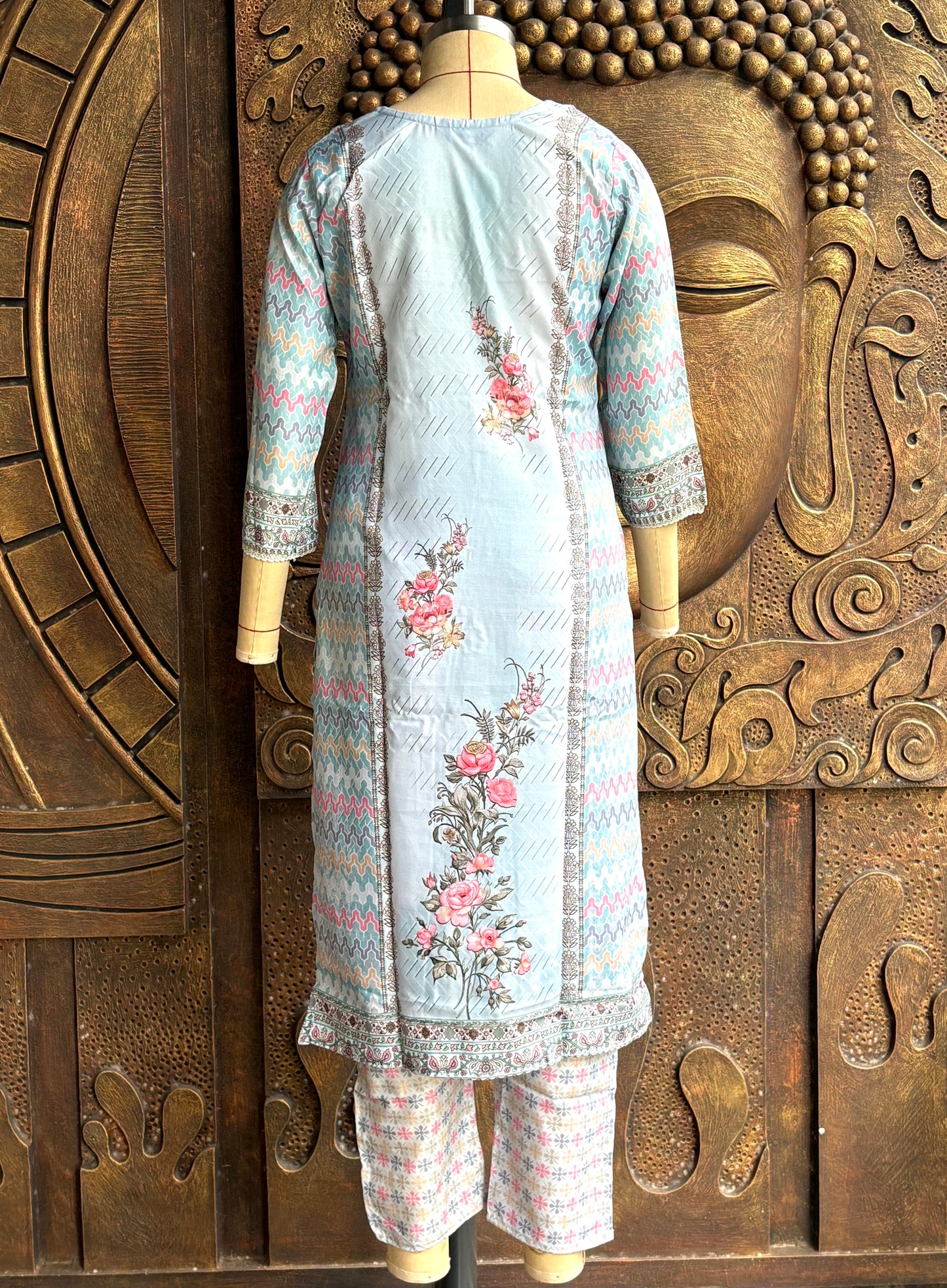 Aqua Petal Kurtha Suit Set