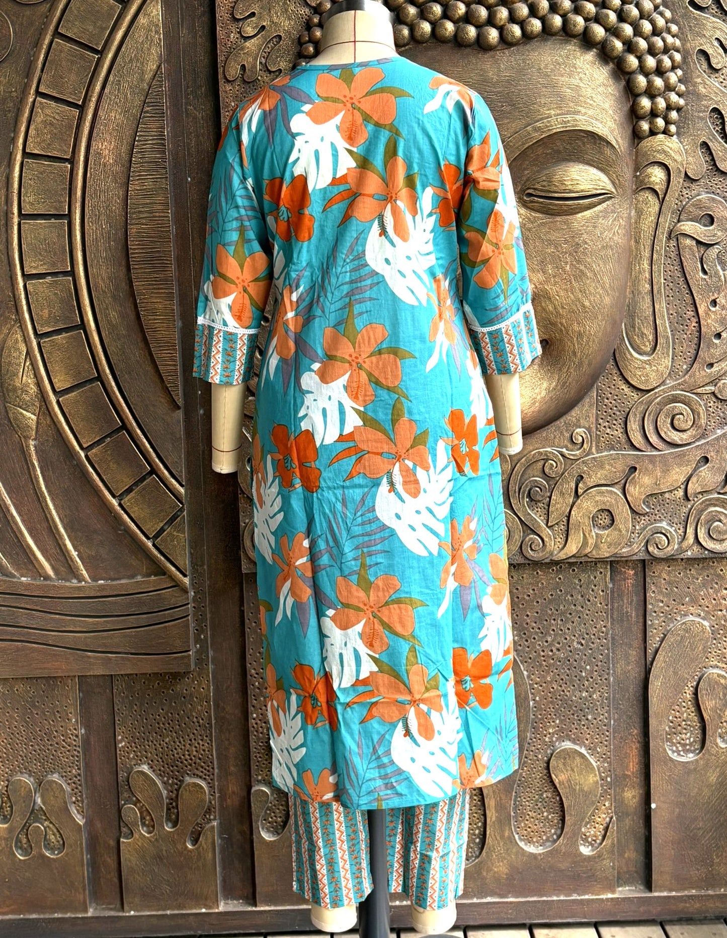 Blue Floral Cotton Kurta Suit Set