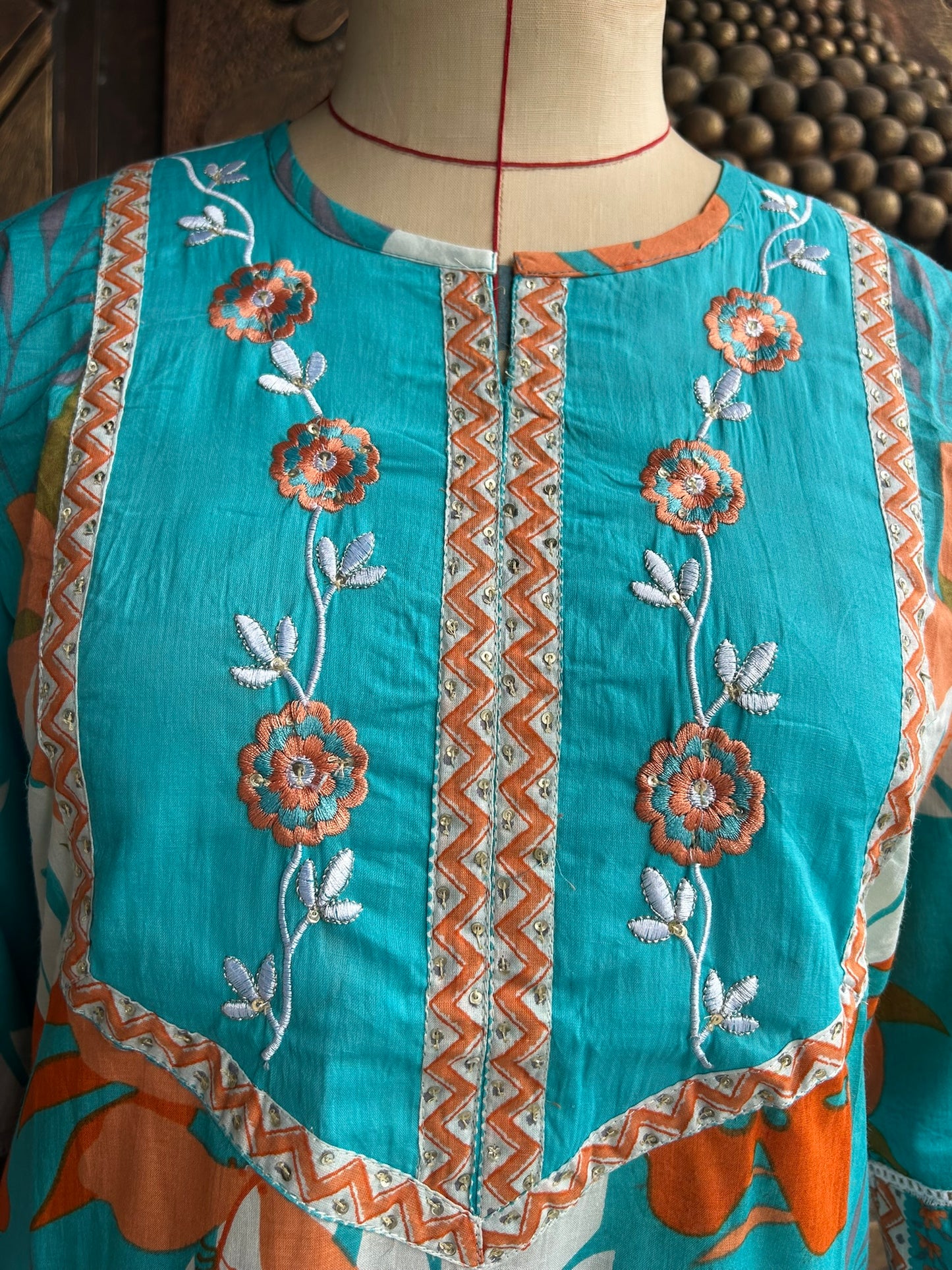 Blue Floral Cotton Kurta Suit Set