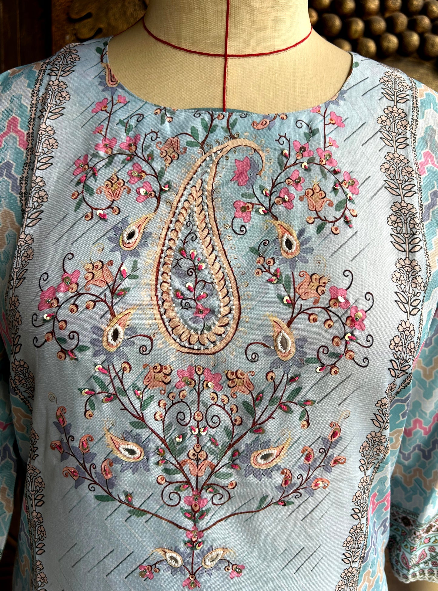 Aqua Petal Kurtha Suit Set