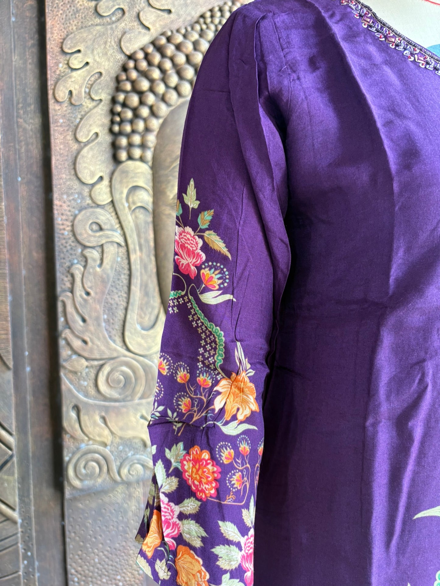 Purple Floral Mulchandery Suit Set