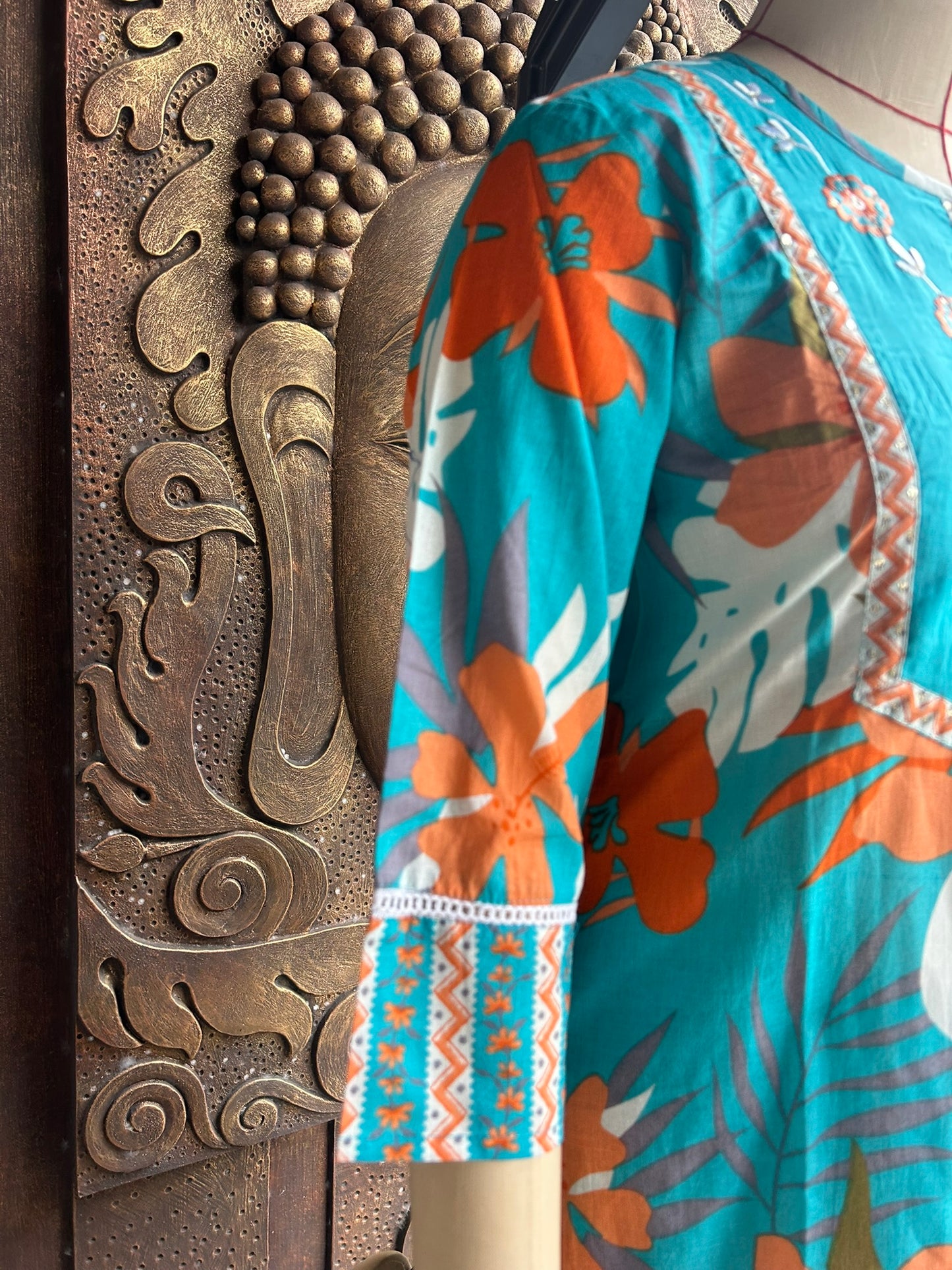 Blue Floral Cotton Kurta Suit Set