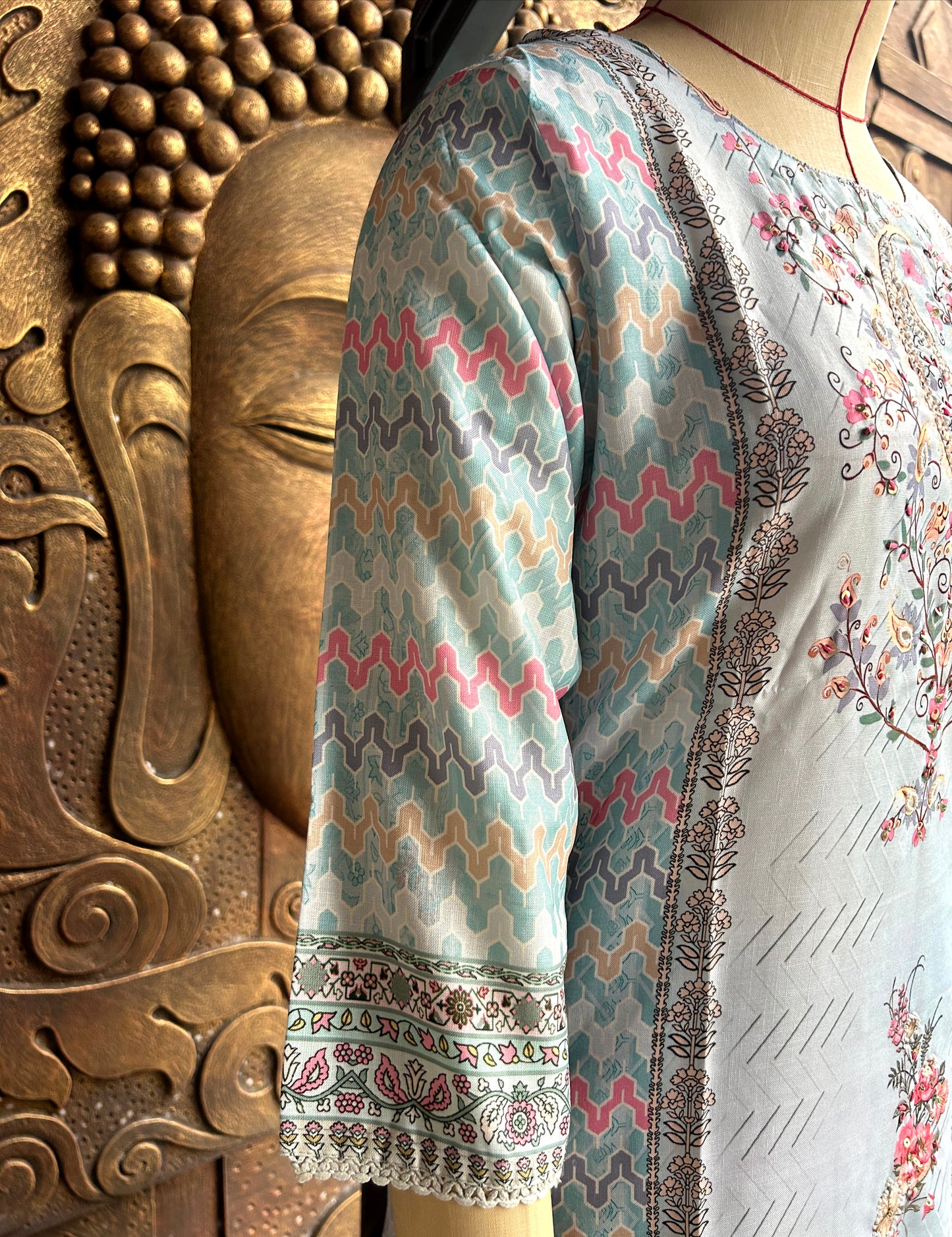 Aqua Petal Kurtha Suit Set