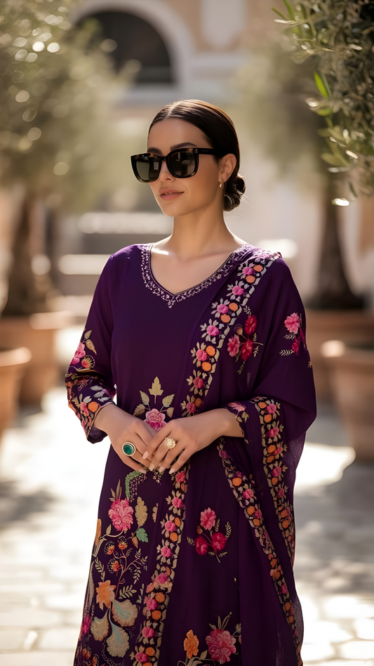 Purple Floral Mulchandery Suit Set