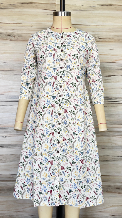 Ecru Botanical Button-down Maxi Dress