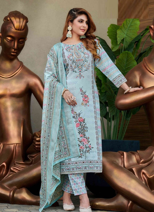 Aqua Petal Kurtha Suit Set