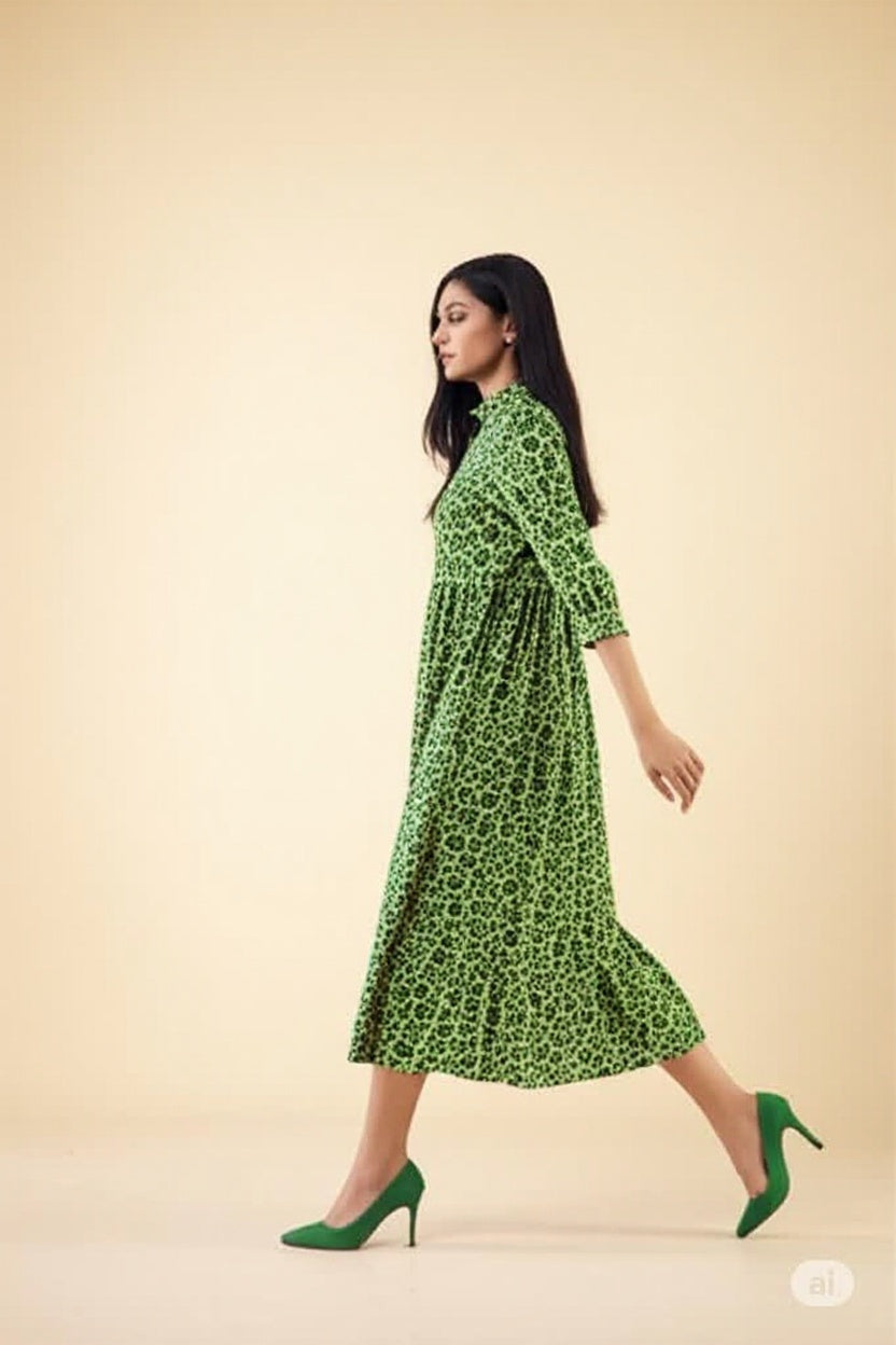 leopard print green dress Buy Sosandar Ruched from Next USA the dress will flow/flare out down to slightly below the knees Green Animal Print Cuffed Sleeve