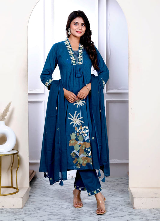 Prussian Midnight Bloom Suit Set