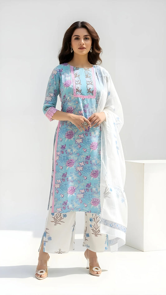 Blue Breeze Kurtha Suit Set