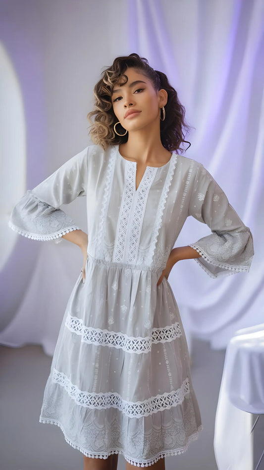 Grey Embroidered Tunic Dress