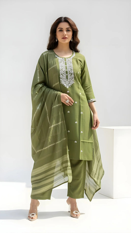 Olive Green Kurtha Suit Set