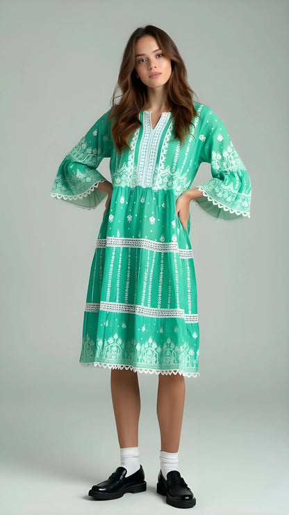 Emerald Green Embroidered Tunic Dress