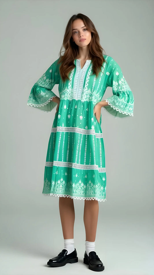 Emerald Green Embroidered Tunic Dress