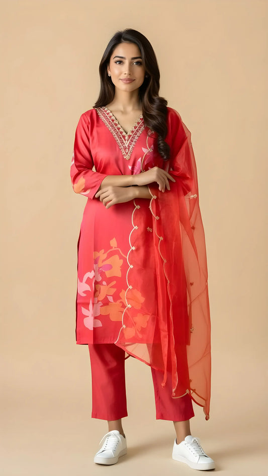 Scarlet Bloom Kurthi Set