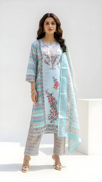 Aqua Petal Kurtha Suit Set
