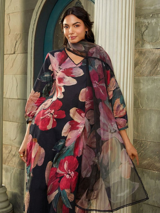 Noir Bloom Dress Suit Set