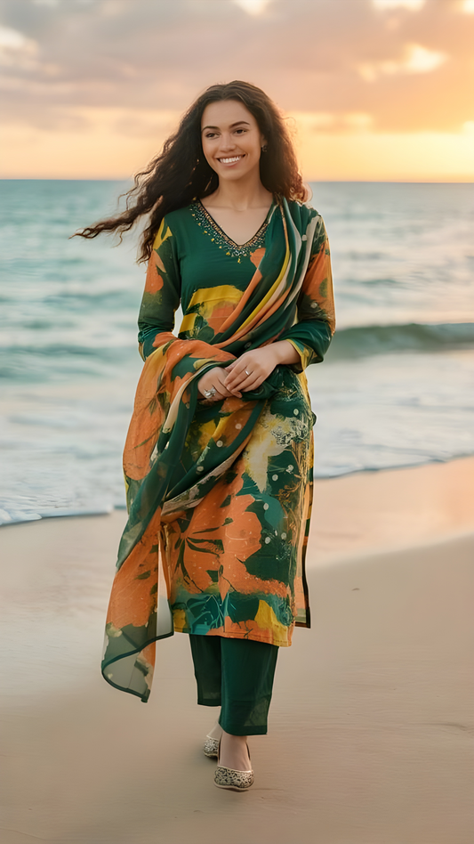 Green Floral Suit Set