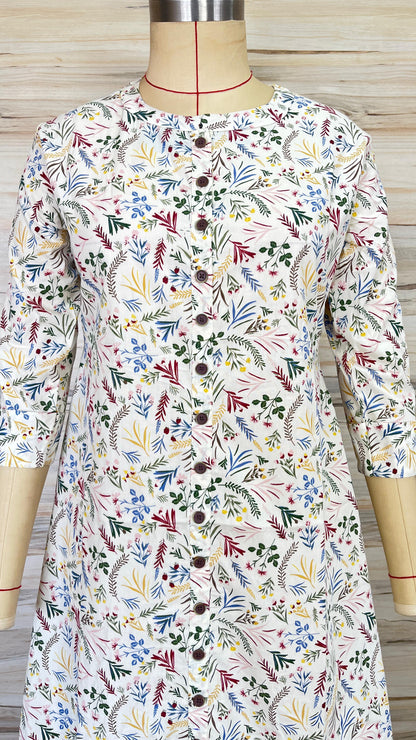 Ecru Botanical Button-down Maxi Dress