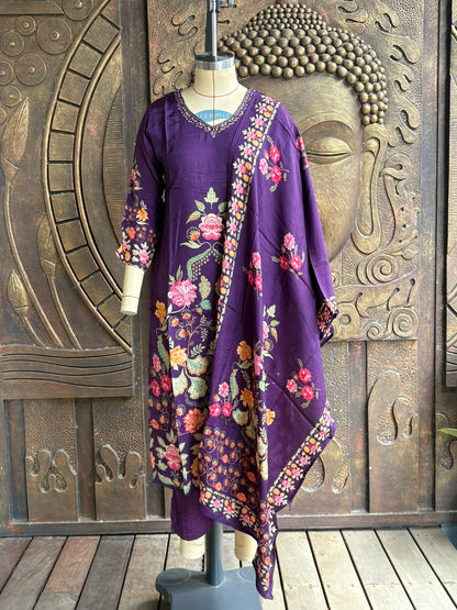 Purple Floral Mulchandery Suit Set