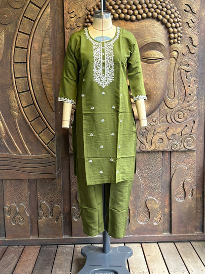 Olive Green Kurtha Suit Set
