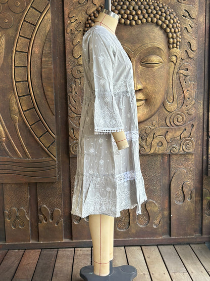 Grey Embroidered Tunic Dress