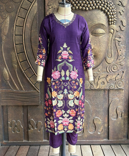 Purple Floral Mulchandery Suit Set