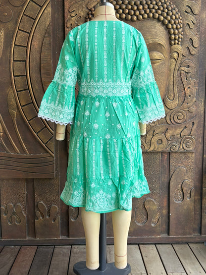 Emerald Green Embroidered Tunic Dress