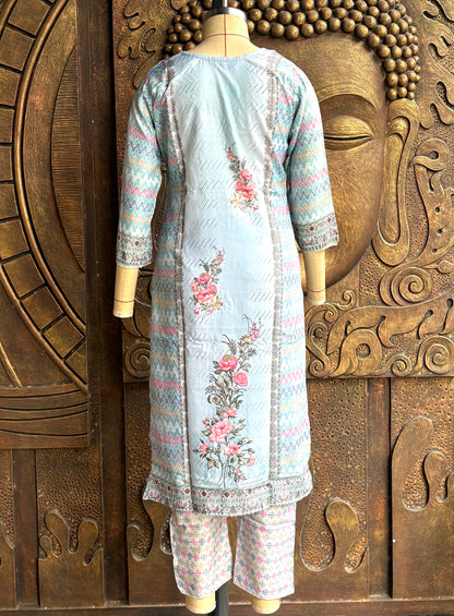 Aqua Petal Kurtha Suit Set