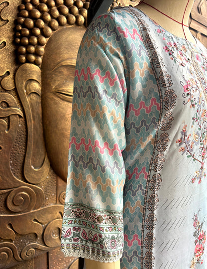Aqua Petal Kurtha Suit Set