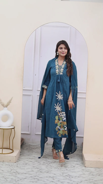 Prussian Midnight Bloom Suit Set